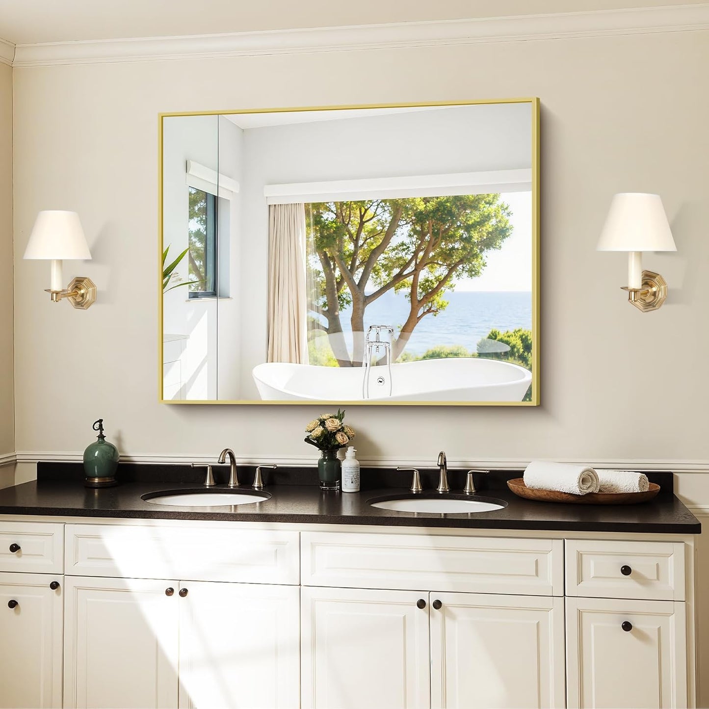 KOCUUY 30x40 Inch Large Gold Wall Mounted Mirror,Aluminum Framed Decorative Rectangular Bathroom Mirror for Wall Over Sink,Vanity Mirror for Bedroom Living Room Bathroom,Functional Oversized Mirror