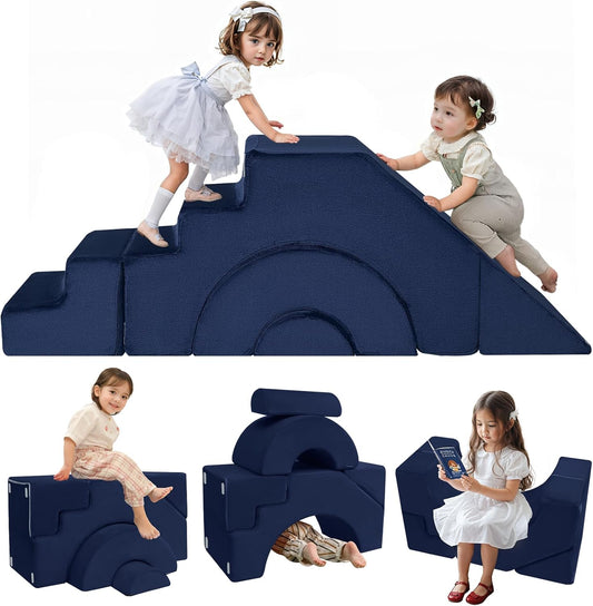 MeMoreCool Foam Climbing Toddler Couch, Modular Kids Sofa with Slide & Stair, Convertible Baby Couch for Playroom, Sectional Furniture for Crawling, Climbing, and Kids’ Play