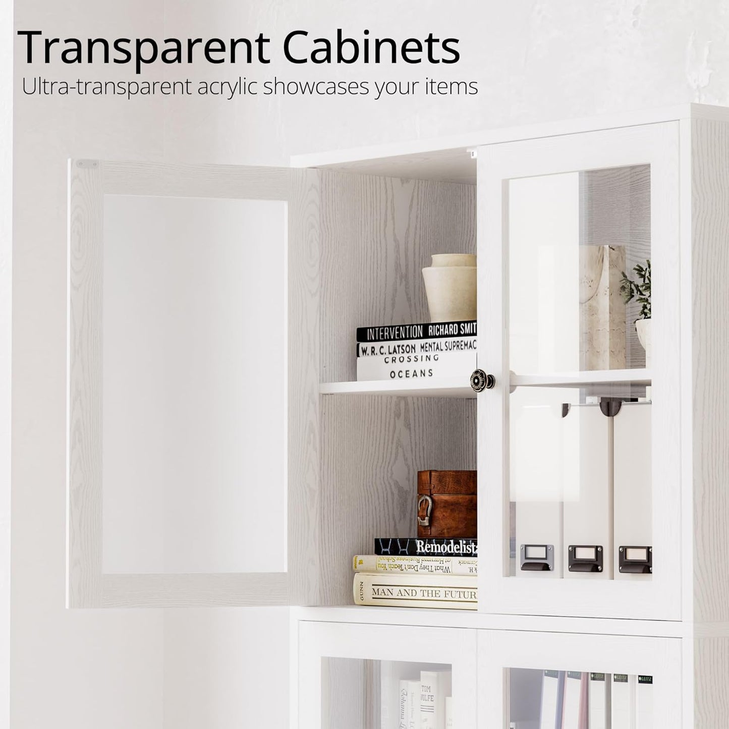 IRONCK Bookshelves and Bookcases, Bookshelf with 2 Drawers, 79.1" Inch Tall Bookshelf, 4 Tier Bookcase with Acrylic Doors, Large Storage Cabinet for Home Office, Living Room, Kitchen