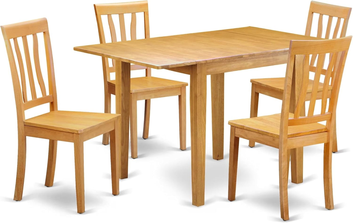 East West Furniture NDAN5-OAK-W 5 Piece Dining Table Set for 4 Includes a Rectangle Kitchen Table with Dropleaf and 4 Dining Room Chairs, 30x48 Inch, Oak