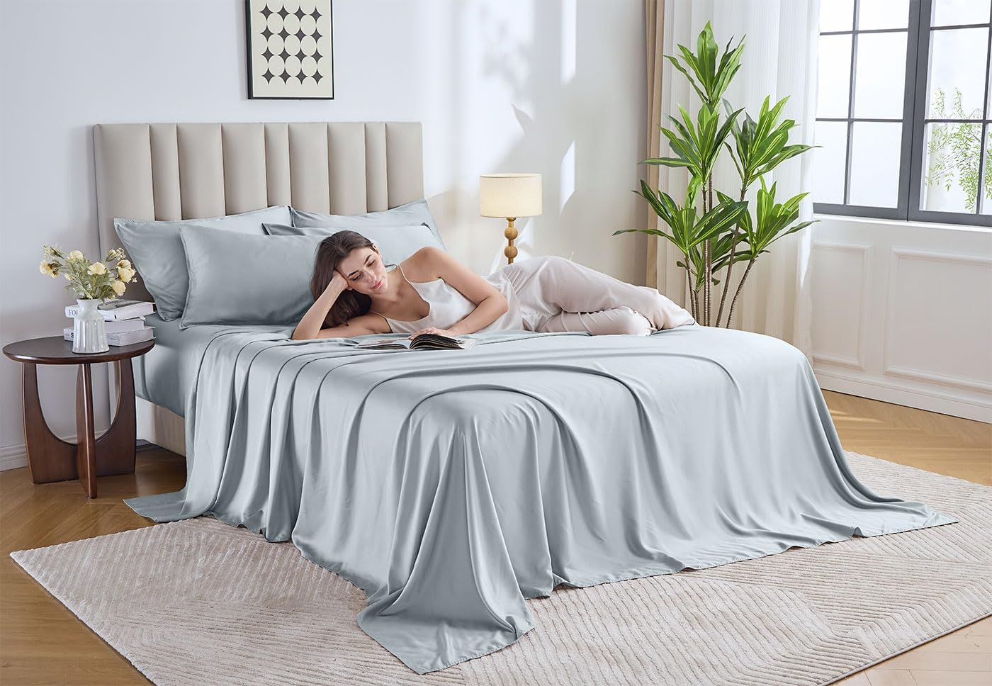 Pure Bamboo Twin Sheets, Genuine 100% Organic Viscose Derived from Bamboo Bed Sheet Set, Luxuriously Soft & Cooling, Double Stitching, Lifetime Quality Promise (Twin, Glacier)