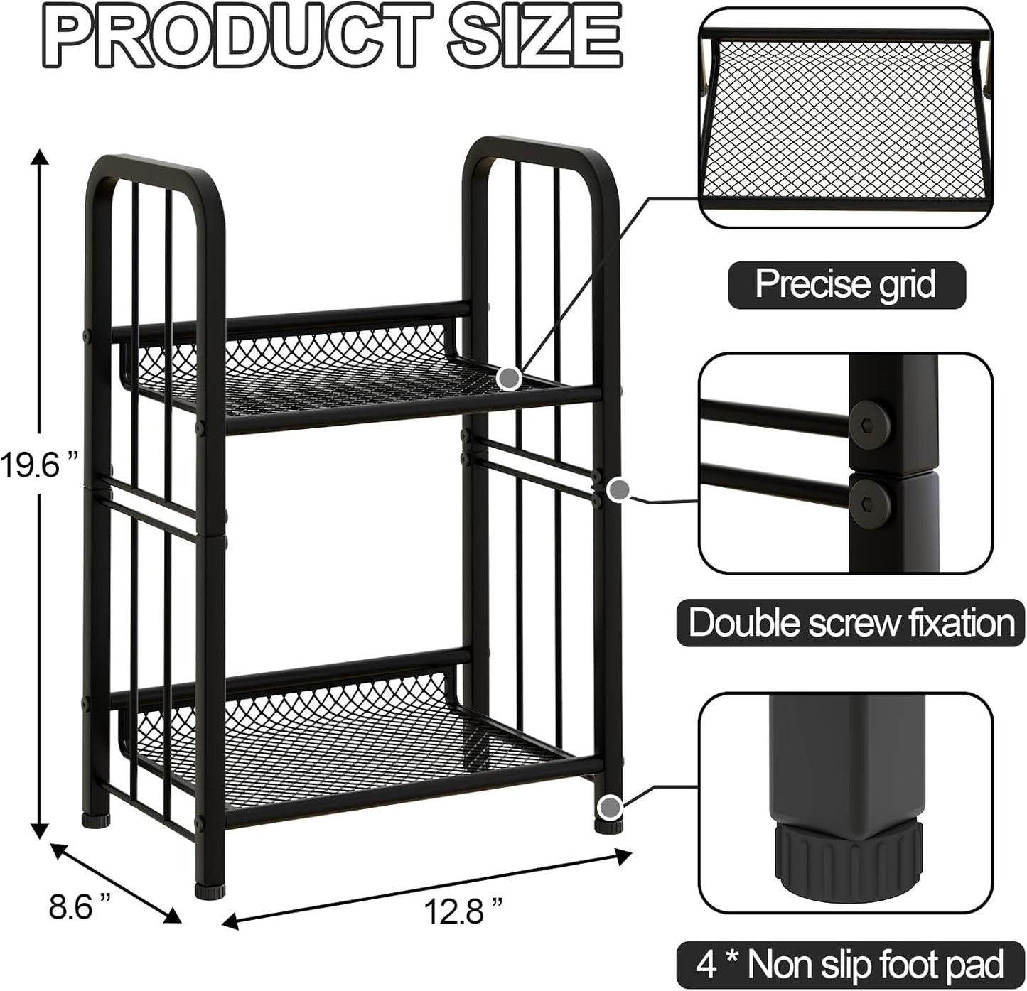 Bookshelf Storage Shelf Bookcase Freestanding Storage Stand for Living Room, Bedroom, Kitchen, Rust Resistance, Easy Assembly Free Combination Multi-Functional Organizer (2 Tiers, Black)