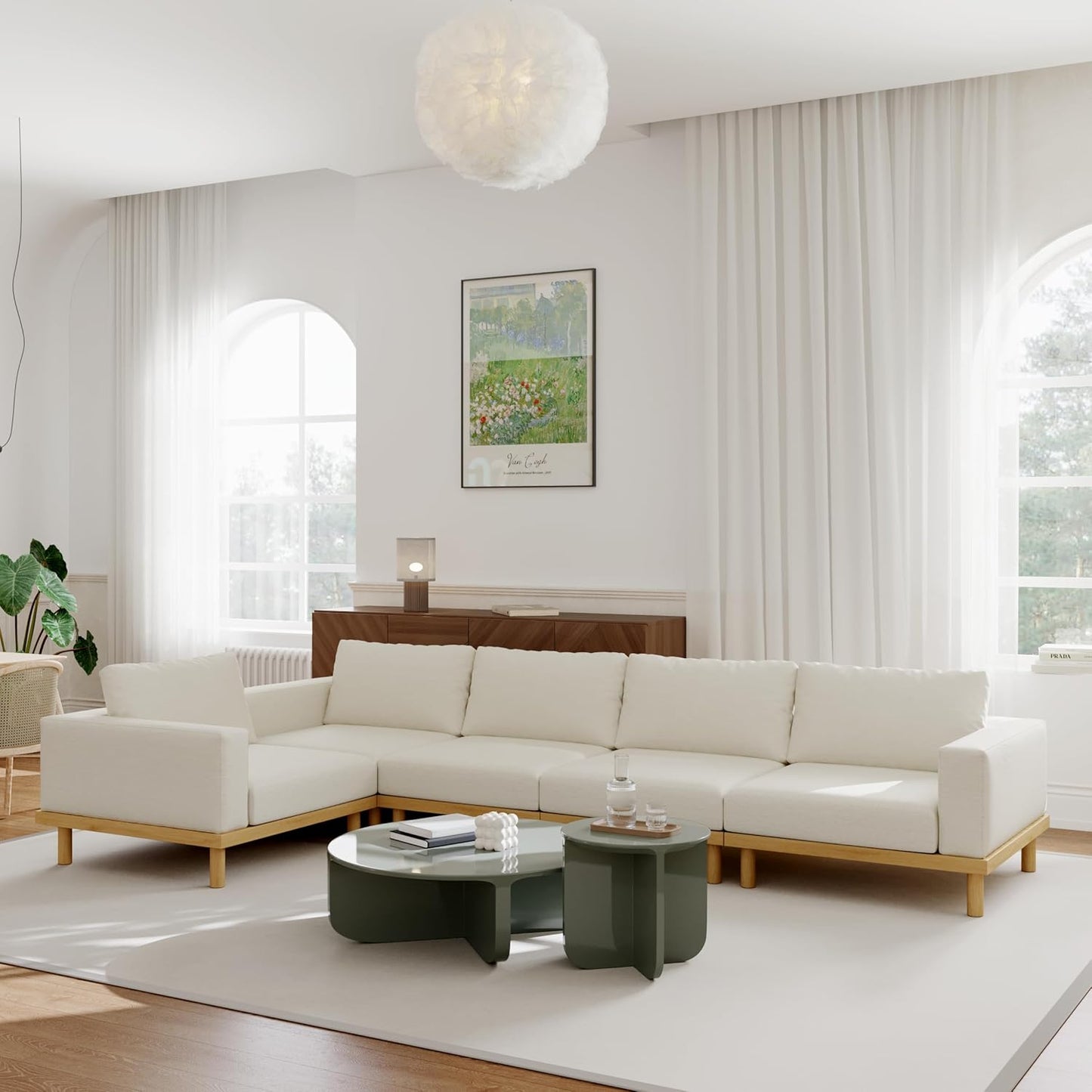 Acanva Minimalist Modular Sectional Sofa for Living Room, Wide & Deep Seat Convertible Furniture Set with Metal Frame and Movable Covers, 5 Piece, Off White