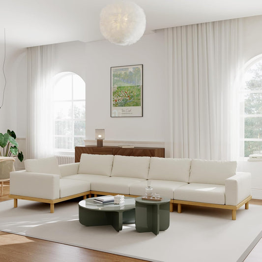 Acanva Minimalist Modular Sectional Sofa for Living Room, Wide & Deep Seat Convertible Furniture Set with Metal Frame and Movable Covers, 5 Piece, Off White