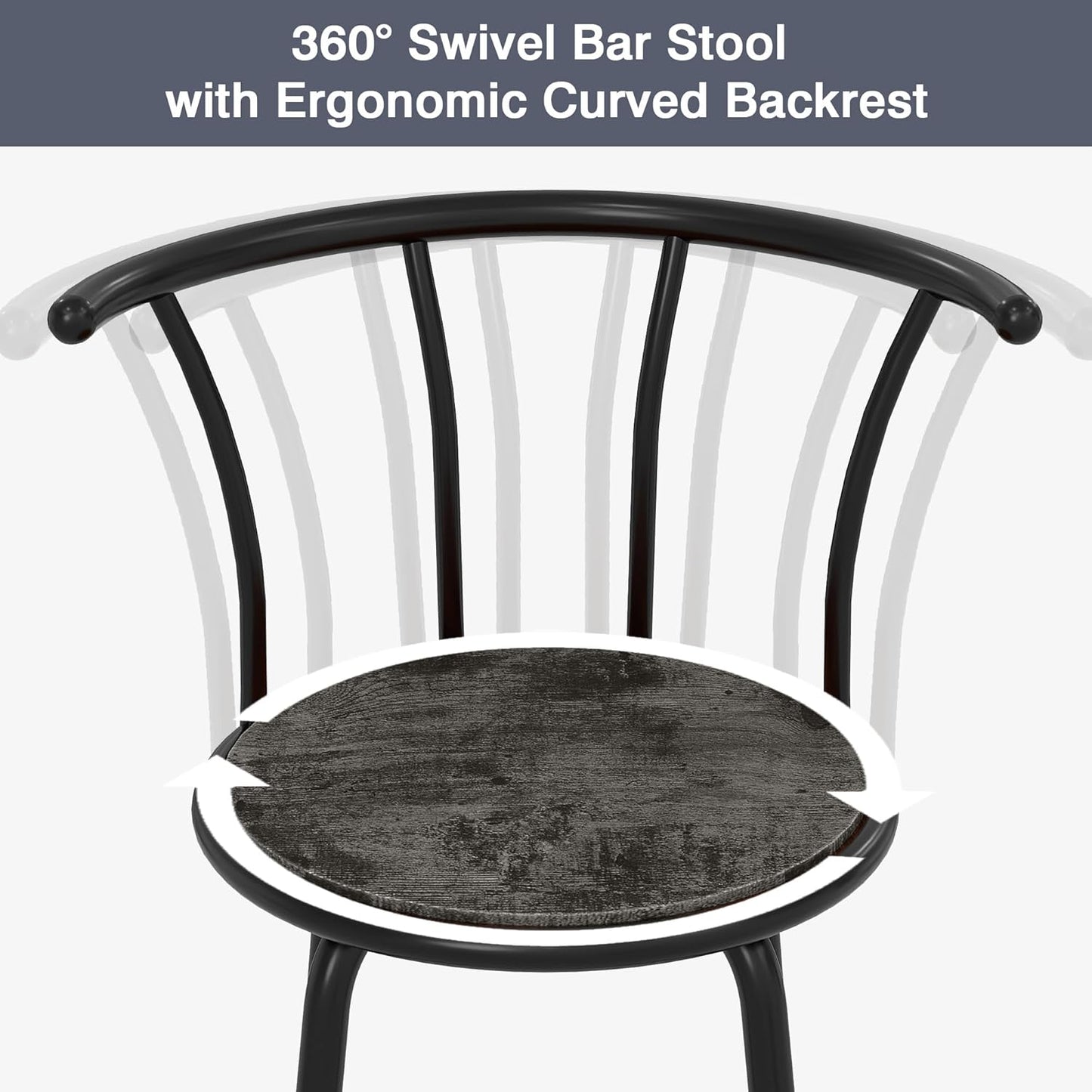 VECELO Bar Stools Set of 4, Swivel Counter Barstools with Backrest, Bar Height Chairs for Dining Room, Kitchen Island, Pub, Easy Assembly, Grey