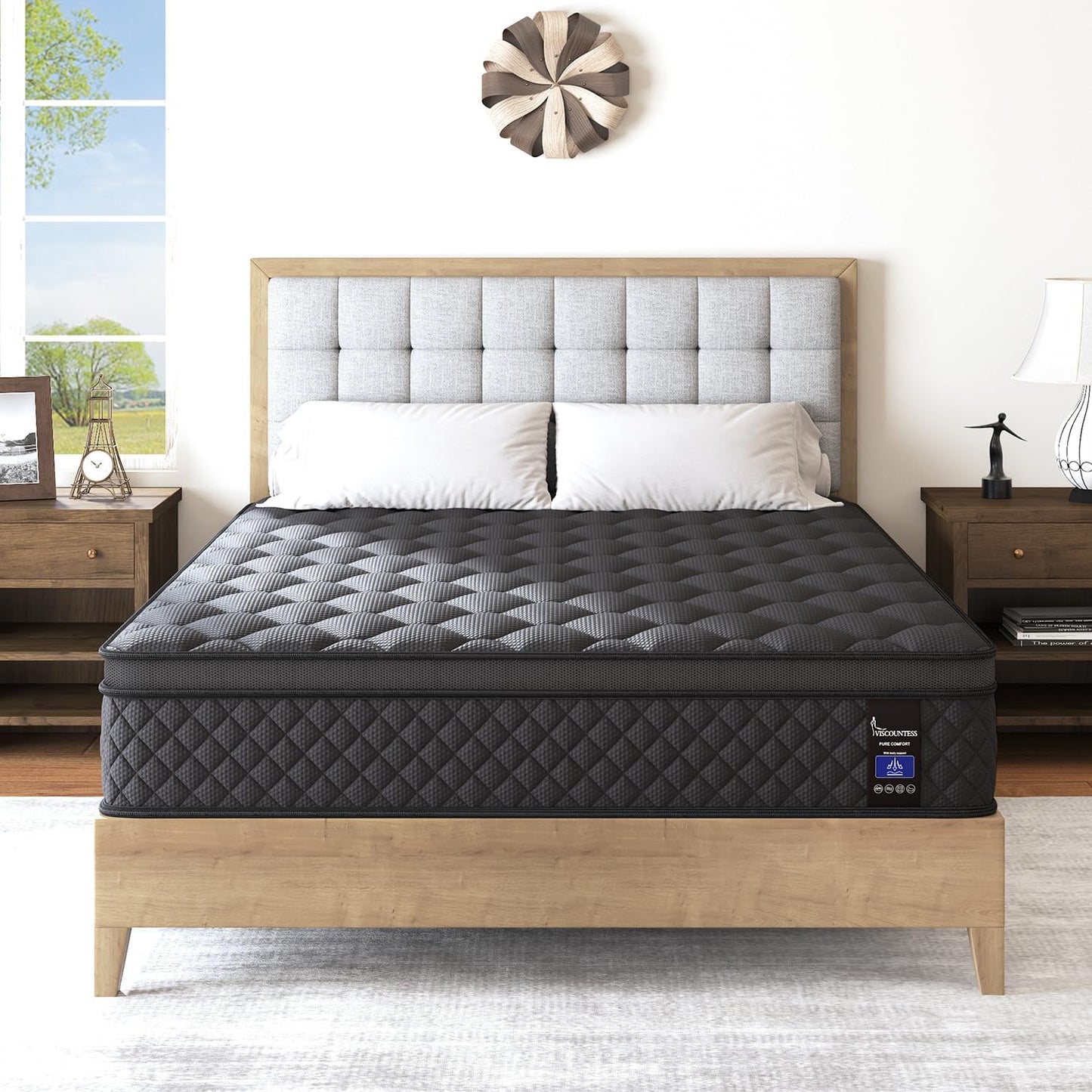 Queen Mattress, 14 Inch Hybrid Mattresses Euro Top Medium Firm for Back & Lumbar Support, 100 Night Trial, Individual Pocket Spring Bed for Motion Isolation & Pressure Relief