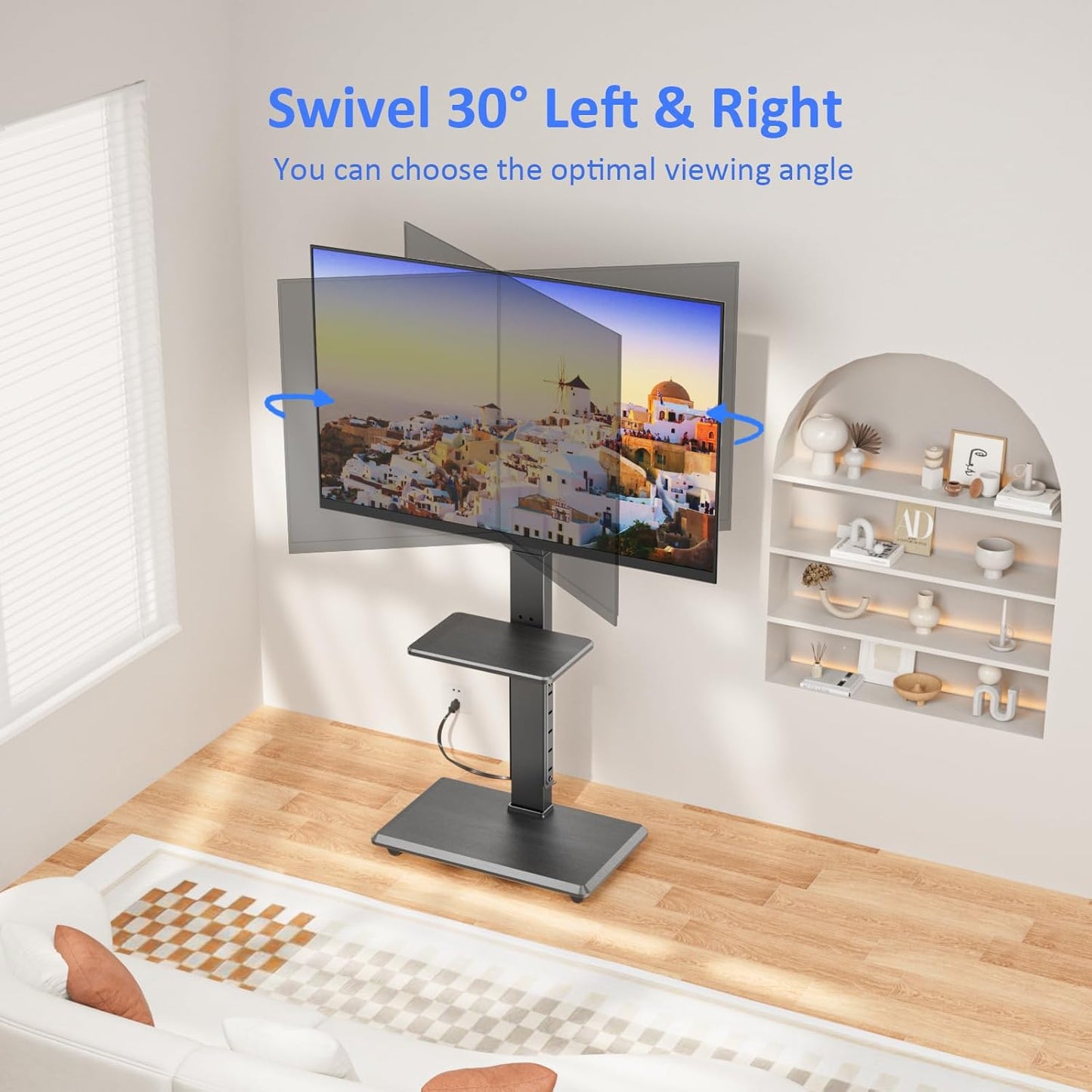 Rolling TV Stand with Power Outlet, Mobile TV Cart for 32-75 Inch TVs up to 110 lbs, 18 Adjustable Heights, Max VESA 600x400mm, TV Floor Stand with Swivel Mount/Shelf/Wheels, Fits for Bedroom, Outdoor