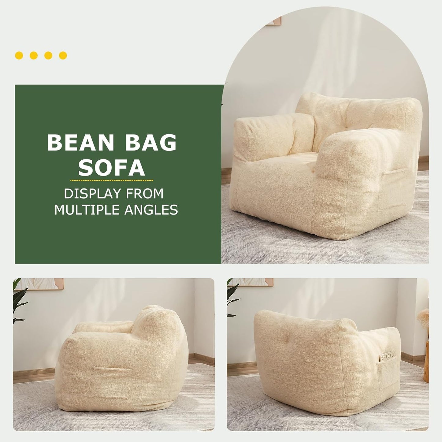 HIGOGOGO Giant Bean Bag Chairs for Adults,Big Comfy Chair Sofa for Bedroom Living Room, Large Lazy Bean Bag Chair with Pocket Armrests for Gaming, Reading