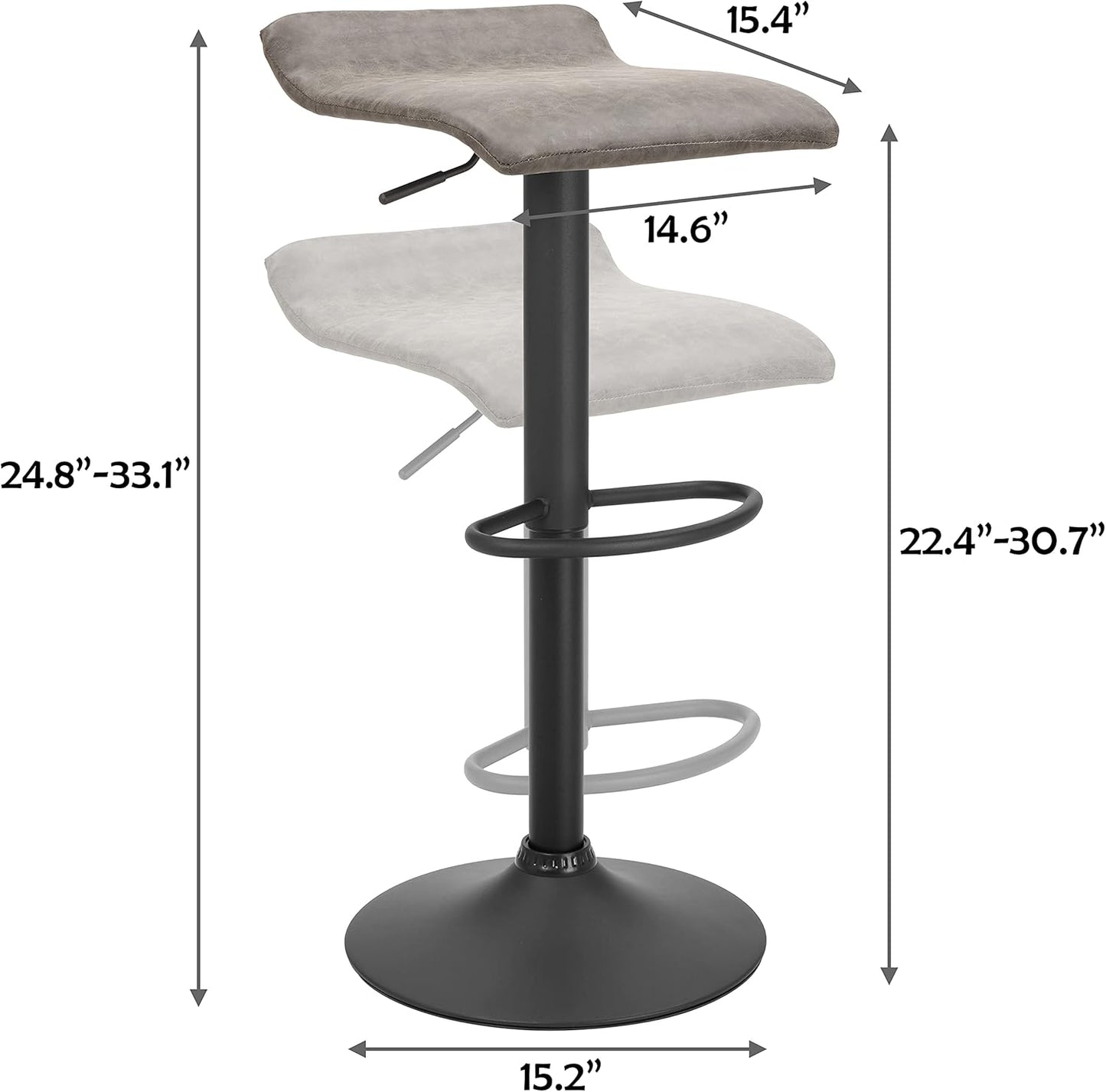 Finnhomy Set of 2 Adjustable Bar Stools, Swivel Barstools for Kitchen Counter Height Chair, Retro Grey