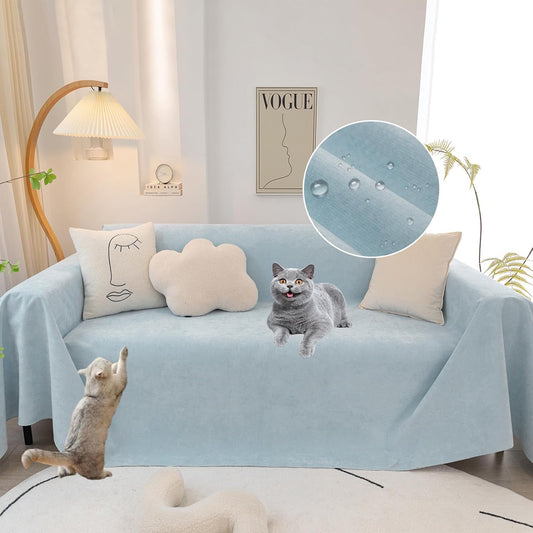 STACYPIK Waterproof Sky Blue Loveseat Couch Cover for Sectional, Couch Cover for Dogs, Anti-Slip Anti-Cat Scratch Furniture Protector for 2 Cushion Couch, Modern Couch Cushion Covers for Pets-71X71IN