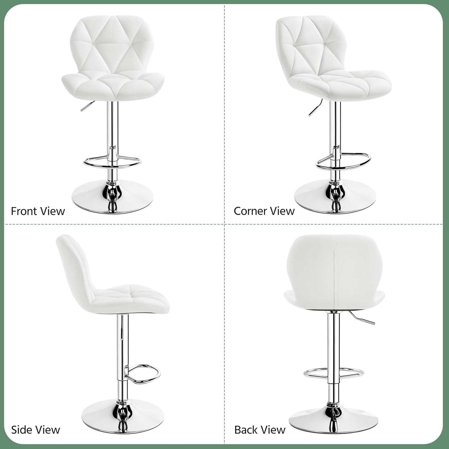 Yaheetech Bar Stools Set of 4, Adjustable PU Leather Swivel Barstools, Modern Counter Stools with Back and Footrest, Counter Height Barstools for Bar, Kitchen, Dining Room, White