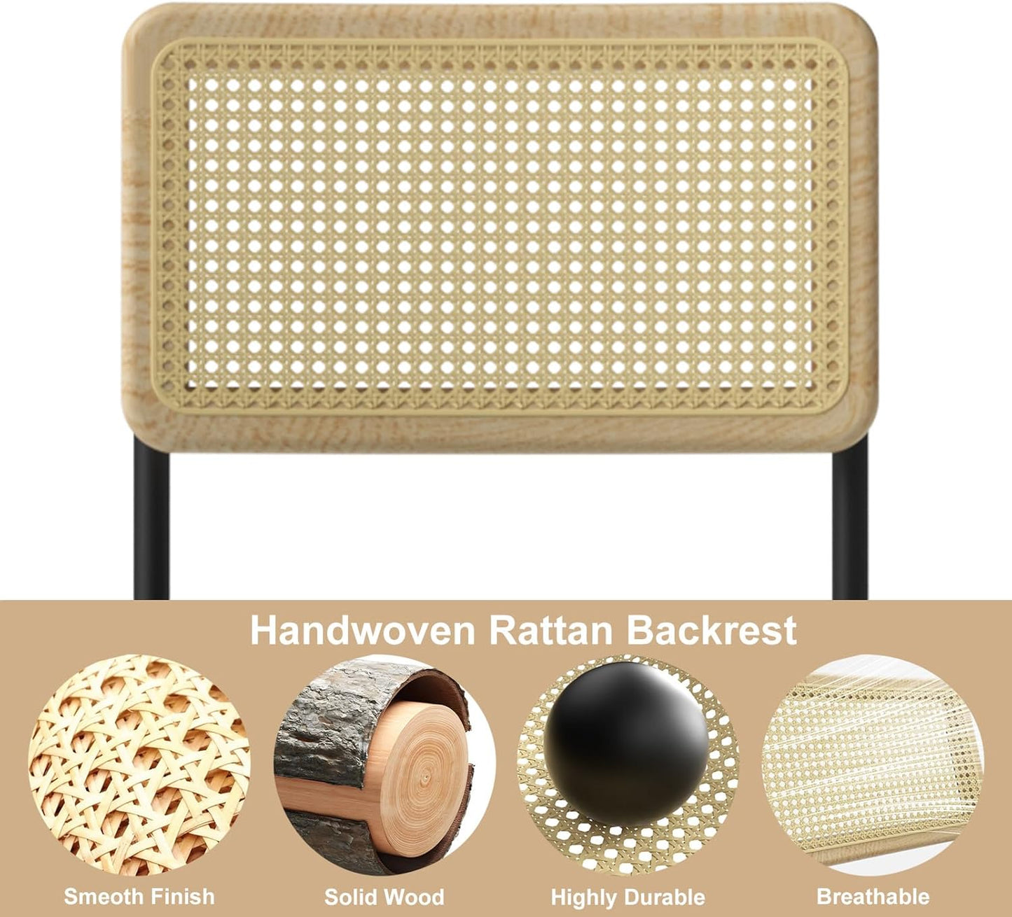 400lbs - Heavy Duty Rattan Dining Chair, Armrest Leather Cushions and Metal Frames, High-end and Durable with Rattan Weaving, Suitable for Home and Restaurant, Brown