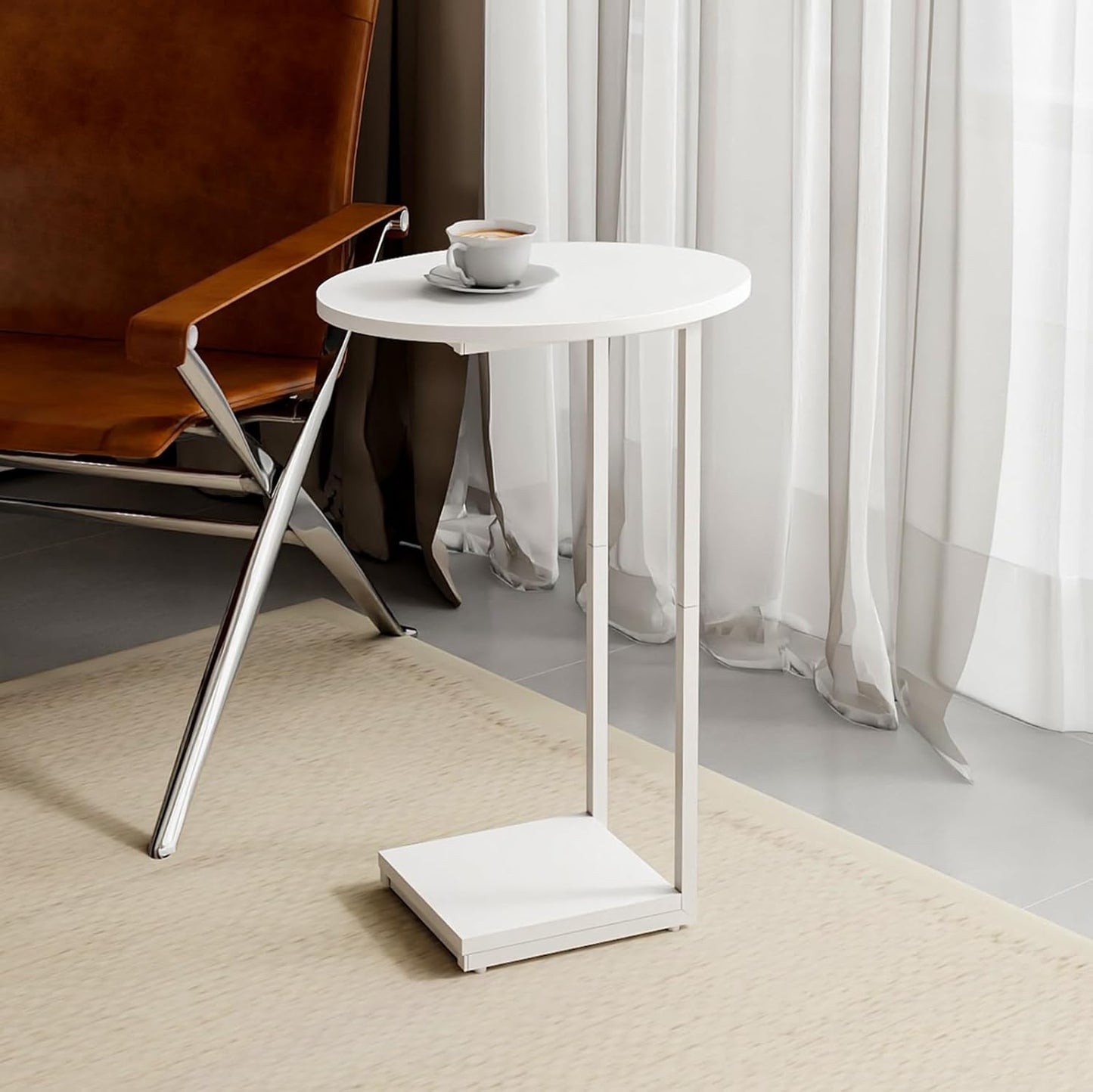 HDANI C Table Small End Table,Couch Tables That Slide Under,C Shaped Oval Side Table for Living Room,Bedroom,Small Spaces,White