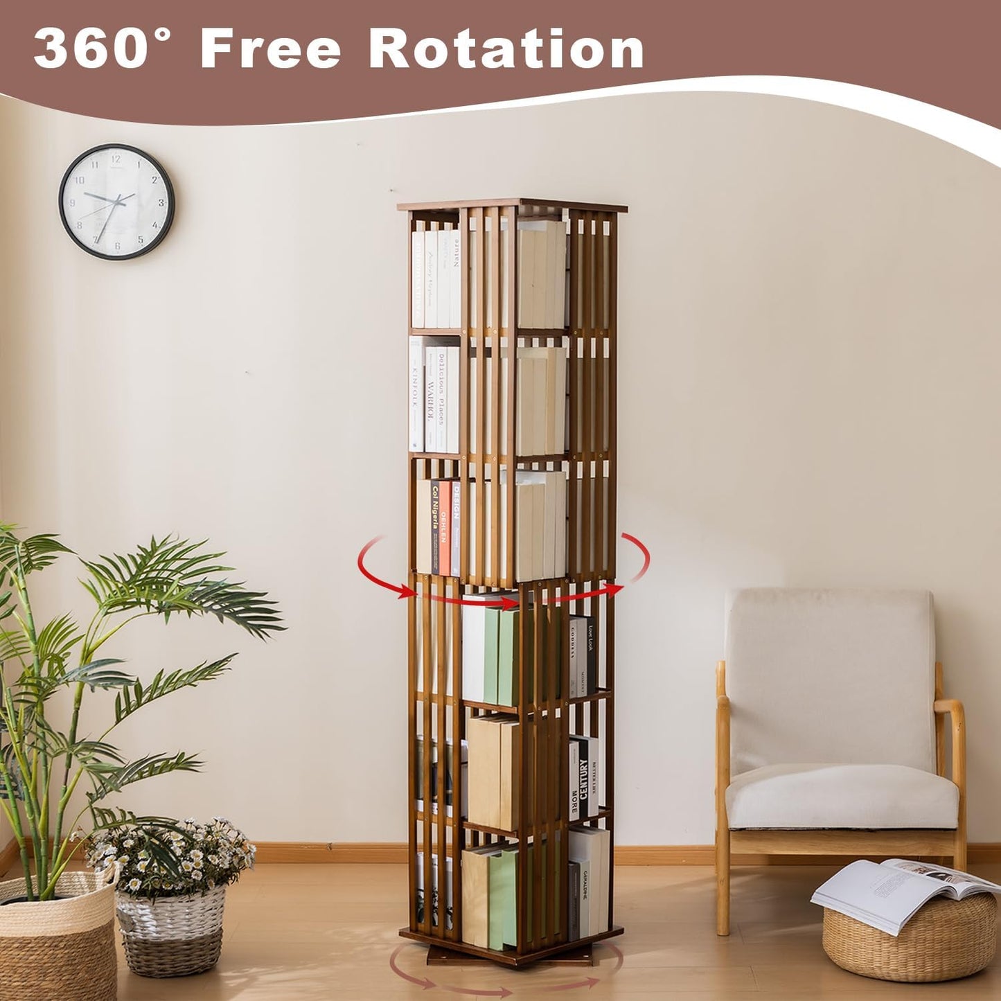 6 Tier Book Shelf,Modern Bookshelves Organizer,Walnut