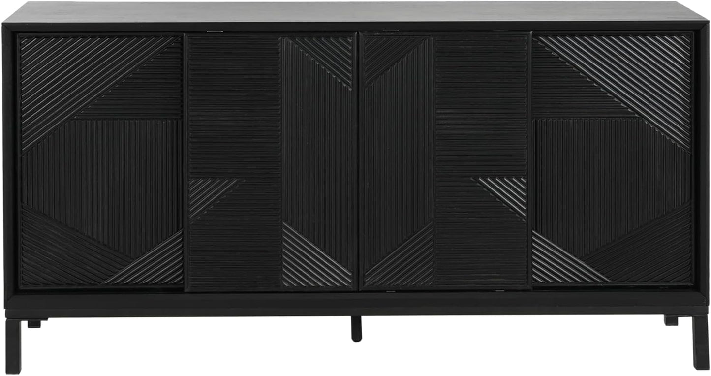 Merax Modern Geometric Accent Cabinet, Vertical Striped Design Sideboard Buffet with Two Drawers, Sliding Doors, Wood Veneer Top, Minimalist Storage Cabinet for Study, Entryway and Living Room, Black