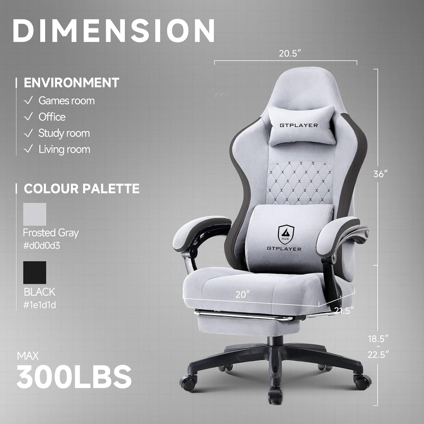 GTPLAYER Office Chair, Gaming Computer Desk Fabric Chair with Footrest, High Back Ergonomic Office Chair with Pocket Spring Lumbar Support and Linkage Armrests Adjustable Height Swivel for Home Task