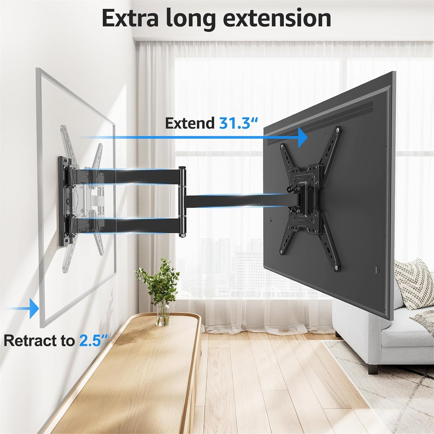 MOUNTUP Long Arm TV Wall Mount for Most 32-65 Inch TVs, Corner TV Mount Full Motion with 31.3” Long Extension, Swivel & Tilt Articulating Bracket, MAX VESA 400x400mm, Holds up to 99 lbs MU0075