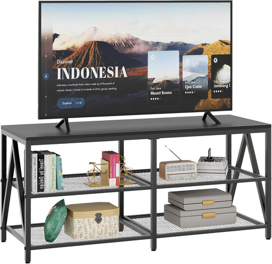 TV Stand for TVs up to 60 Inch, 43" Long Industrial TV Console Table with 3-Tier Storage Shelves, Entertainment Center for Living Room, Bedroom (Black)