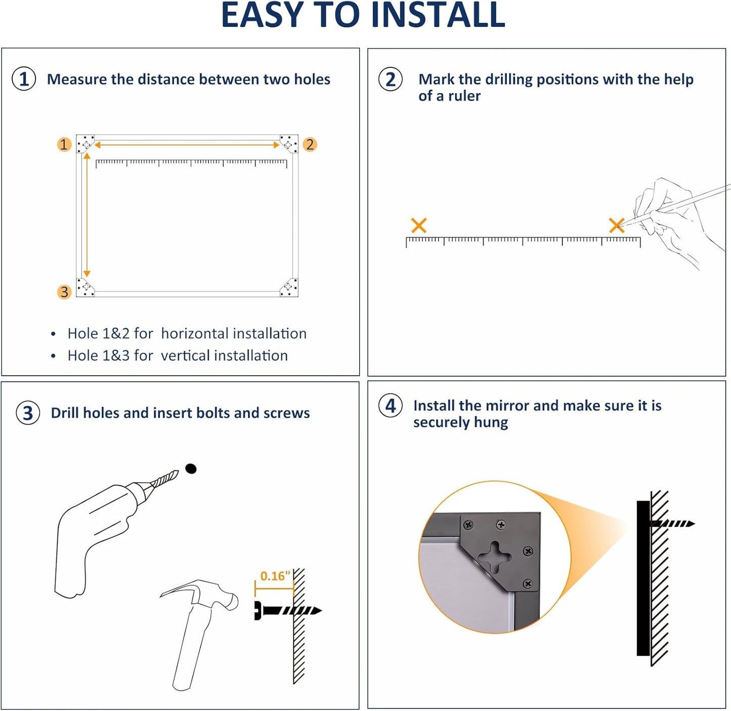 WEER Bathroom Mirror, 40x36 Inch Wall Mirror, Walnut Wood Grain Framed Mirror, Rectangle Vanity Mirror, Tempered Glass, Anti-Rust, Hangs Horizontally or Vertically