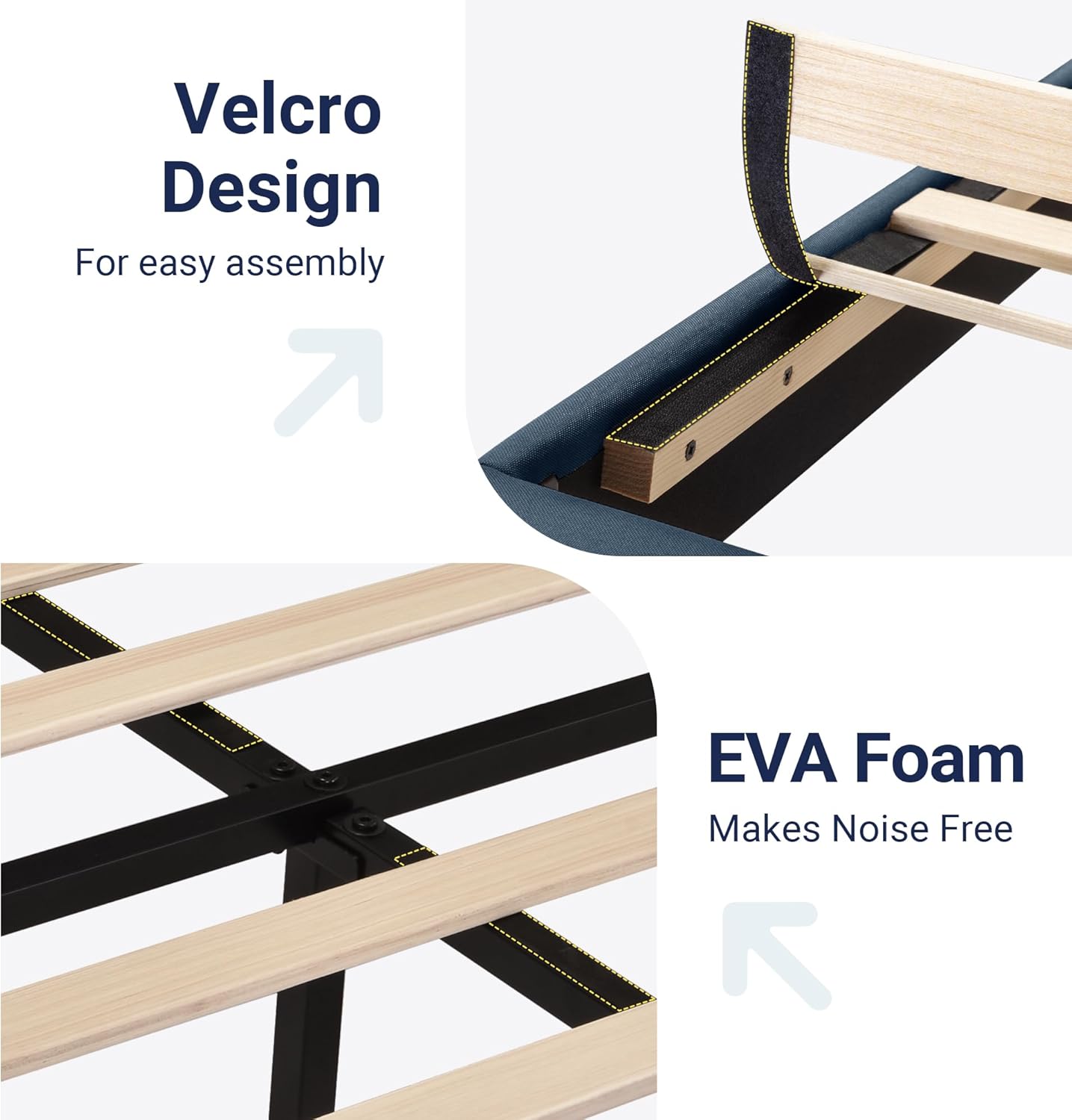 Allewie King Size Platform Bed Frame with Fabric Upholstered Headboard and Wooden Slats Support, Fully Upholstered Mattress Foundation/No Box Spring Needed/Easy Assembly, Navy Blue