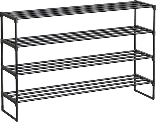 SONGMICS Shoe Rack, 4-Tier Shoe Organizer, Metal Storage Shelf, Upright or Upside Down, for 25-30 Pairs, Stackable, for Entryway, 11.8 x 46.1 x 29.5 Inches, Black ULSA034B01