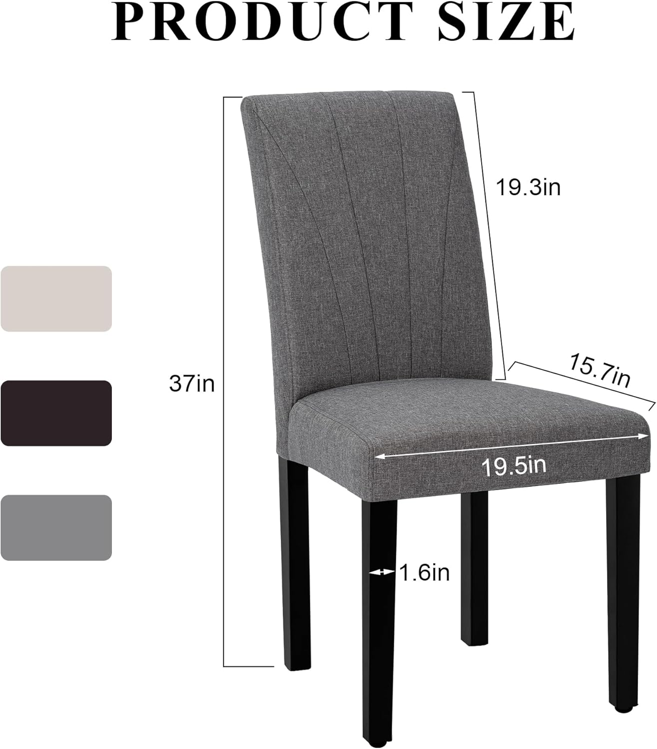 VECELO Upholstered Dining Chairs Set of 2, Modern Fabric and High Back & Solid Wood Legs, Parsons for Kitchen/Living Room- Dark Gray