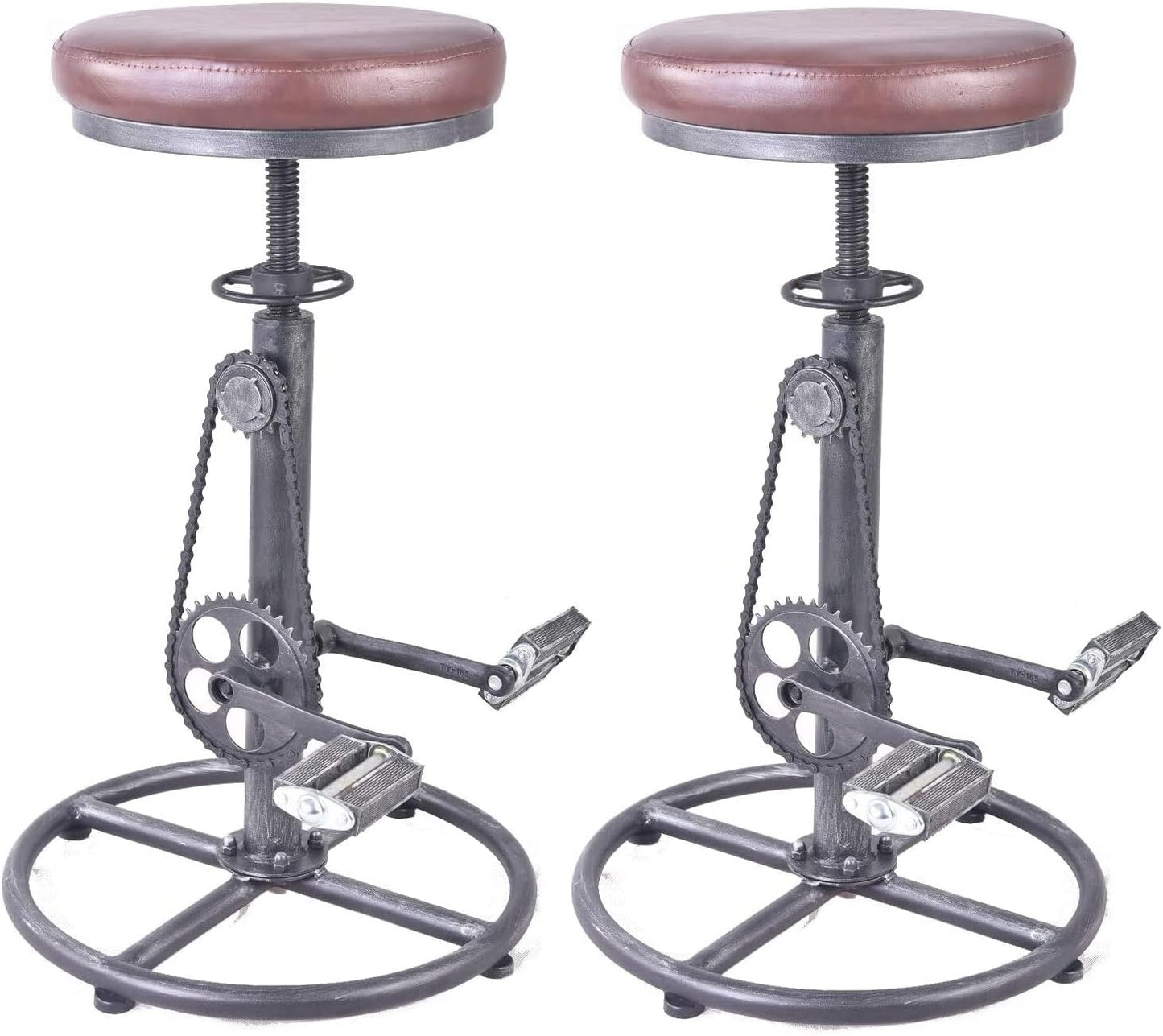 Topower Vintage DIY Bar Stool Bicycle Chain Iron Pedal Retro Industrial Height Adjustable Bicycle Wheel Design bar Chair Set of 2 Silver