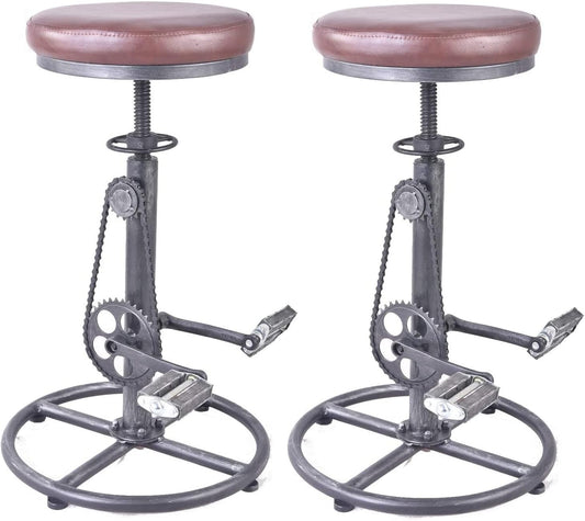 Topower Vintage DIY Bar Stool Bicycle Chain Iron Pedal Retro Industrial Height Adjustable Bicycle Wheel Design bar Chair Set of 2 Silver