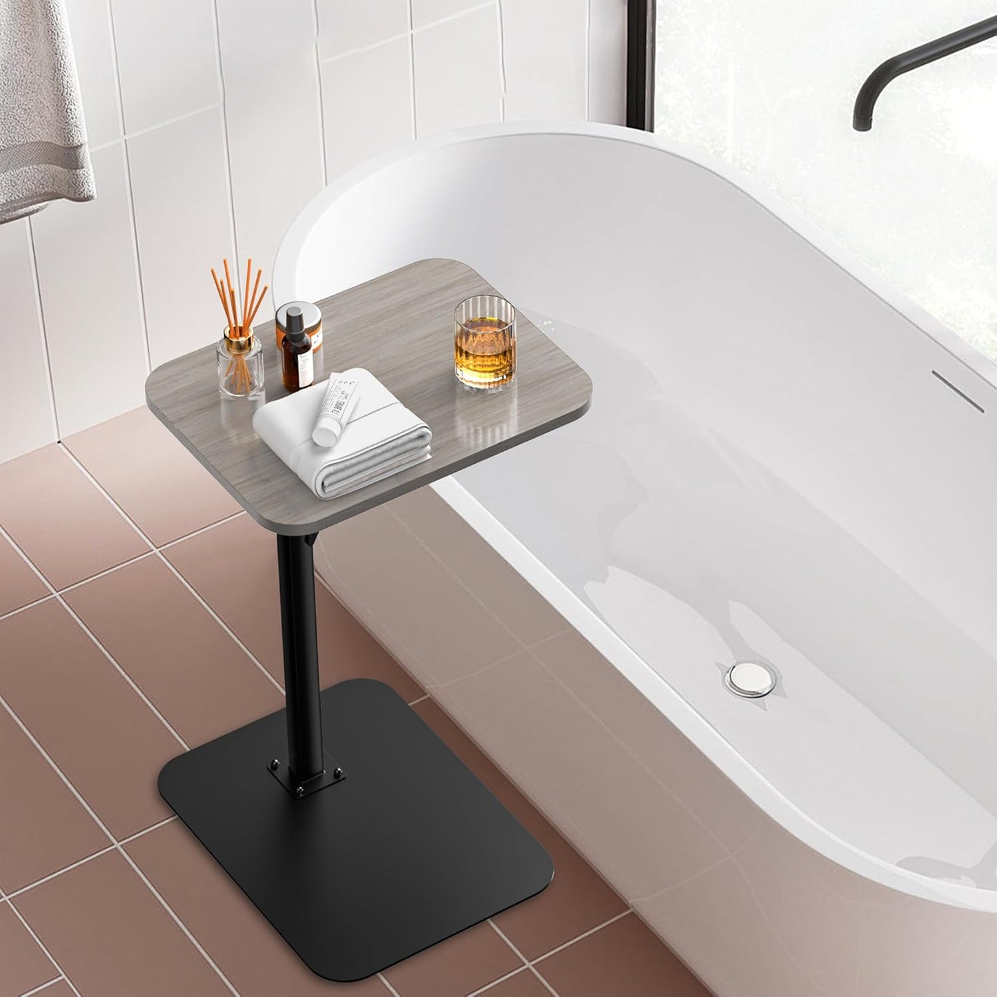 Side Table Sofa Tray for Couch Heavy Metal Base Swivel/Adjustable Height, Sofa Bed Bathroom Study TV Tray C Shaped End Table Food Snack Trays for Eating