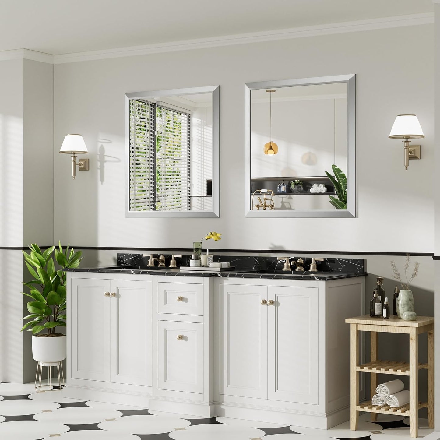 36x32 Inch Silver Bathroom Mirror for Wall, Thick Metal Framed Rectangle Mirrors for Over Sink, Bedroom, Living Room, Entryway, Anti-Rust, HD Tempered Glass