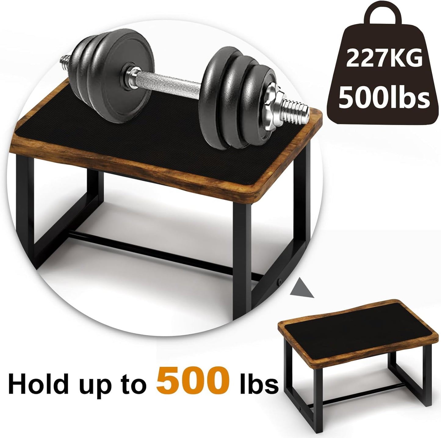 Wooden Step Stool with Non-Slip mat,Bed Steping Stool for Adult Hold up to 500lbs，Wood One Step for Kitchen, Bedroom, Living Room, Bathroom… (Brown)