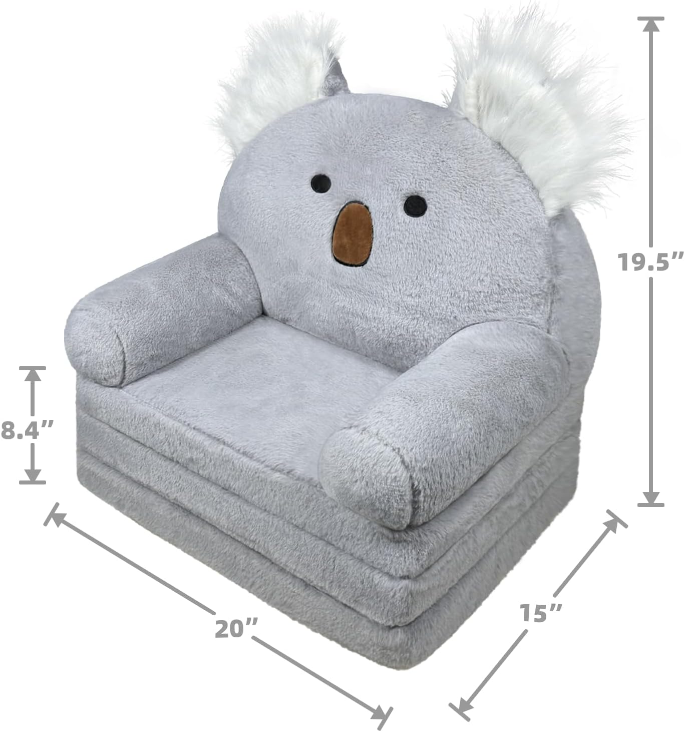 Toddler Chair with Faux Rabbit Fur – 2-in-1 Foldable Kids Couch, Koalas Design, Soft Sofa for Reading, Napping, Bedroom or Playroom Use, 18 Months+ （Koalas）