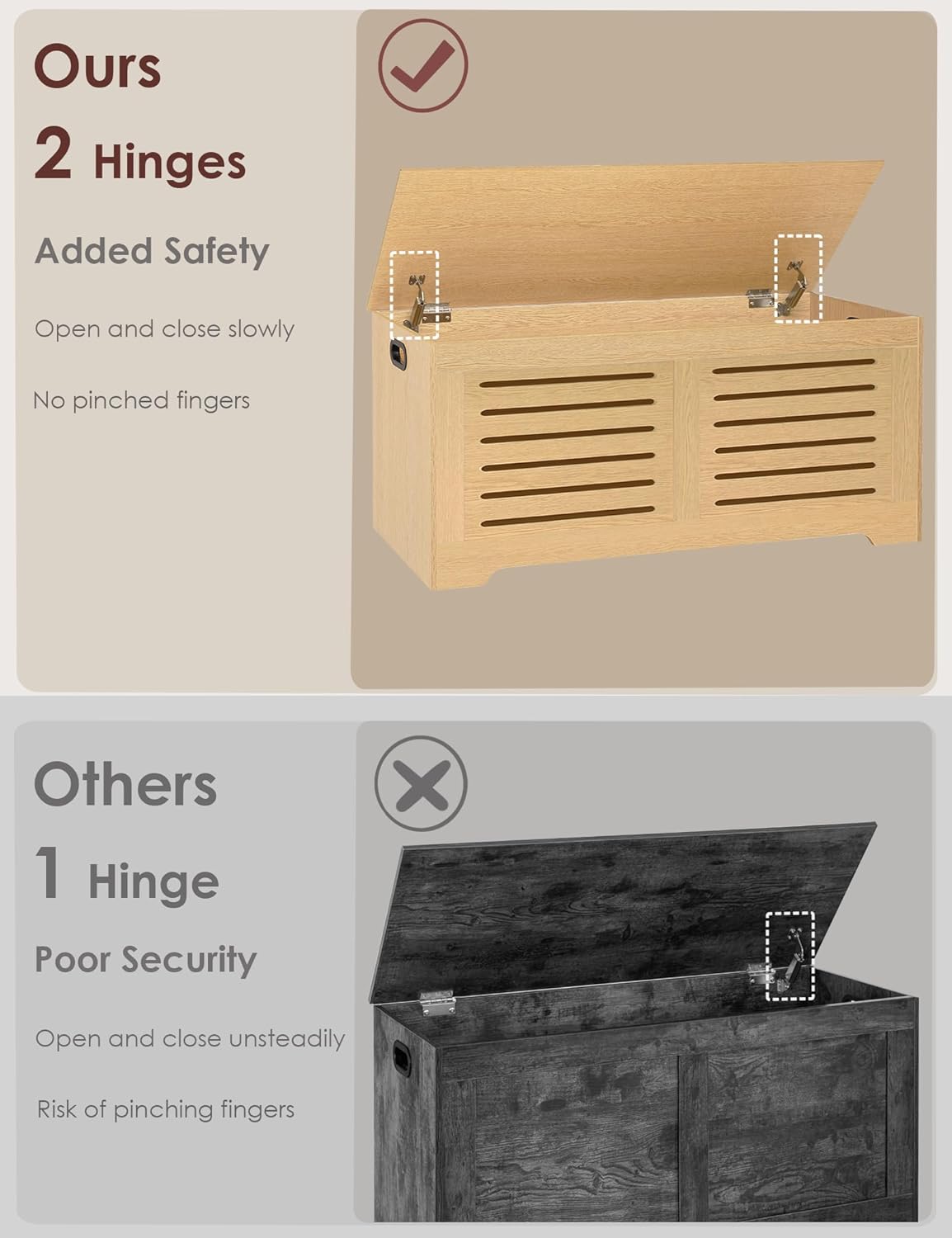 DINZI LVJ Storage Chest, 43.3”Wooden Storage Box with 2 Safety Hinges, Entryway Shoe Bench with Flip-Top, Farmhouse Style Trunk for Living Room, Bedroom, Play Room, Easy Assembly, Natural