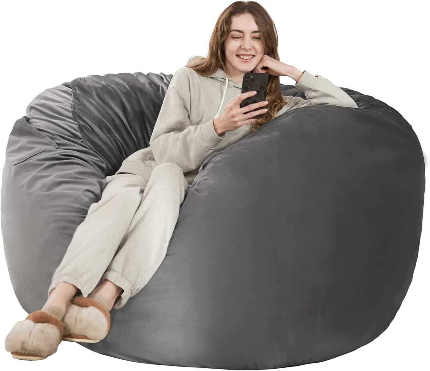 HABUTWAY Bean Bag Chair: Giant 4' Memory Foam Furniture Bean Bag Chairs for Adults with Microfiber Cover 4Ft (Grey)
