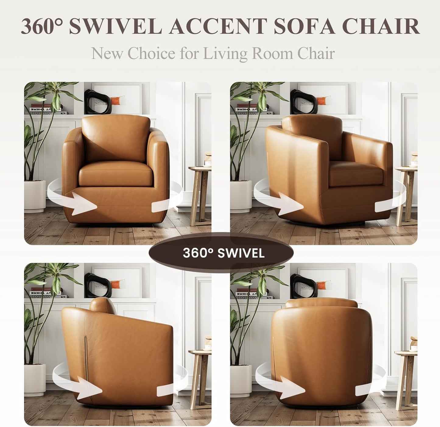 COLAMY 360° Swivel Accent Chair Set of 2 with Pillow - Comfy Living Room Armchair No-Sag Foam & Sturdy Metal Base, Fully Assembled Swivel Accent Single Sofa for Bedroom Living Room, Office, Brown