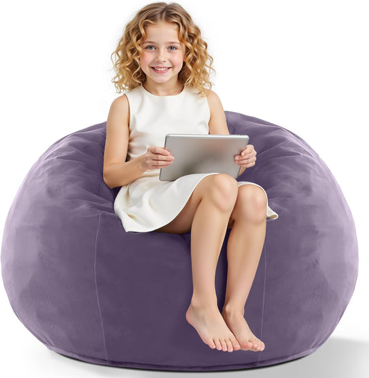 HABUTWAY 2FT Bean Bag Chair, 2' Beanbags Small Bean Bag Chairs with Filling, Teardrop Bean Bag Chair Luxurious Velvet Ultra Soft Fur with Removable Cover (Purple)
