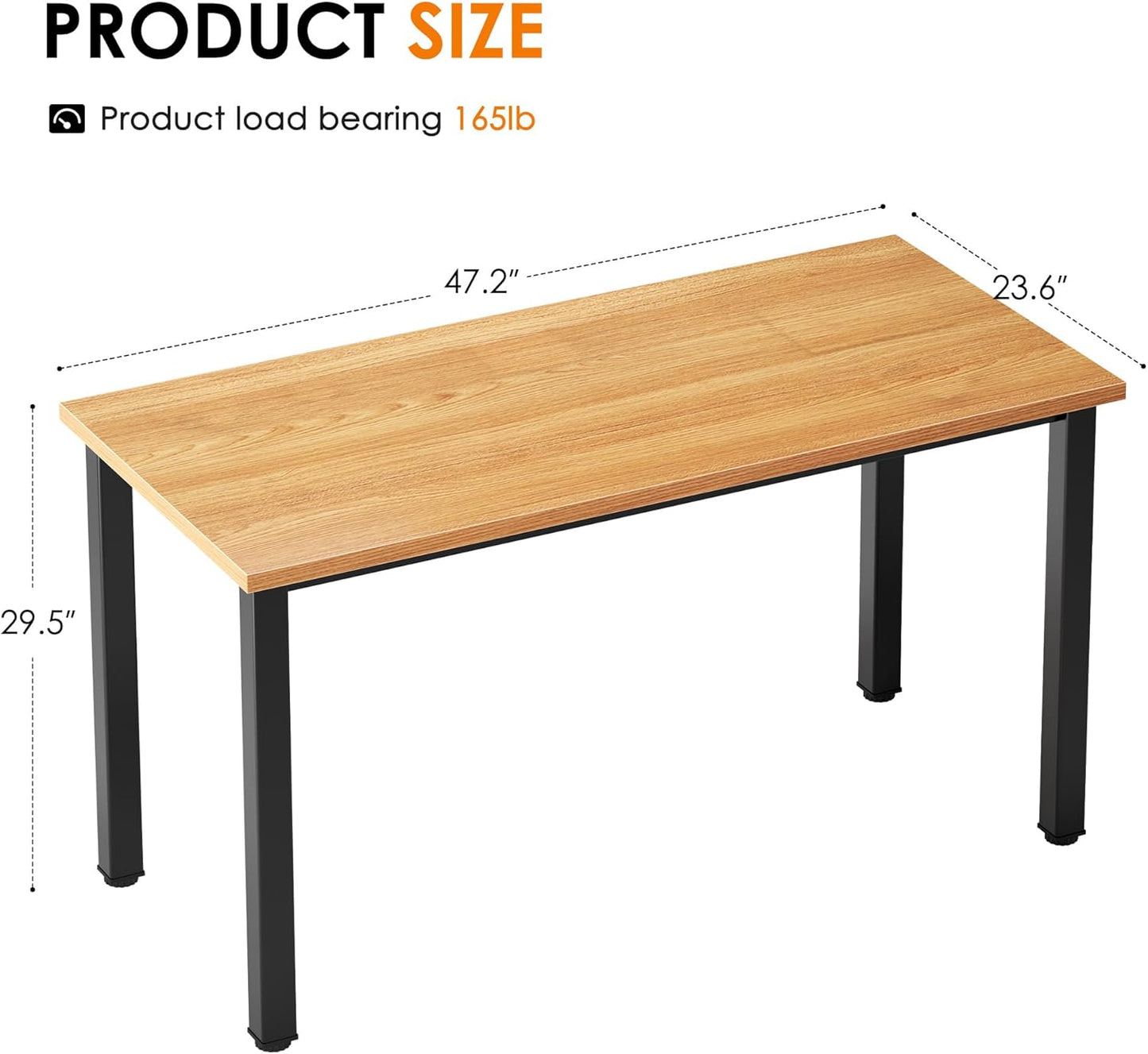 Need Computer Desk, 47 inch Home Office Desk, Modern Simple Style Home Office Gaming Desk, Basic Writing Table for Study Student, Black Metal Frame, Teak