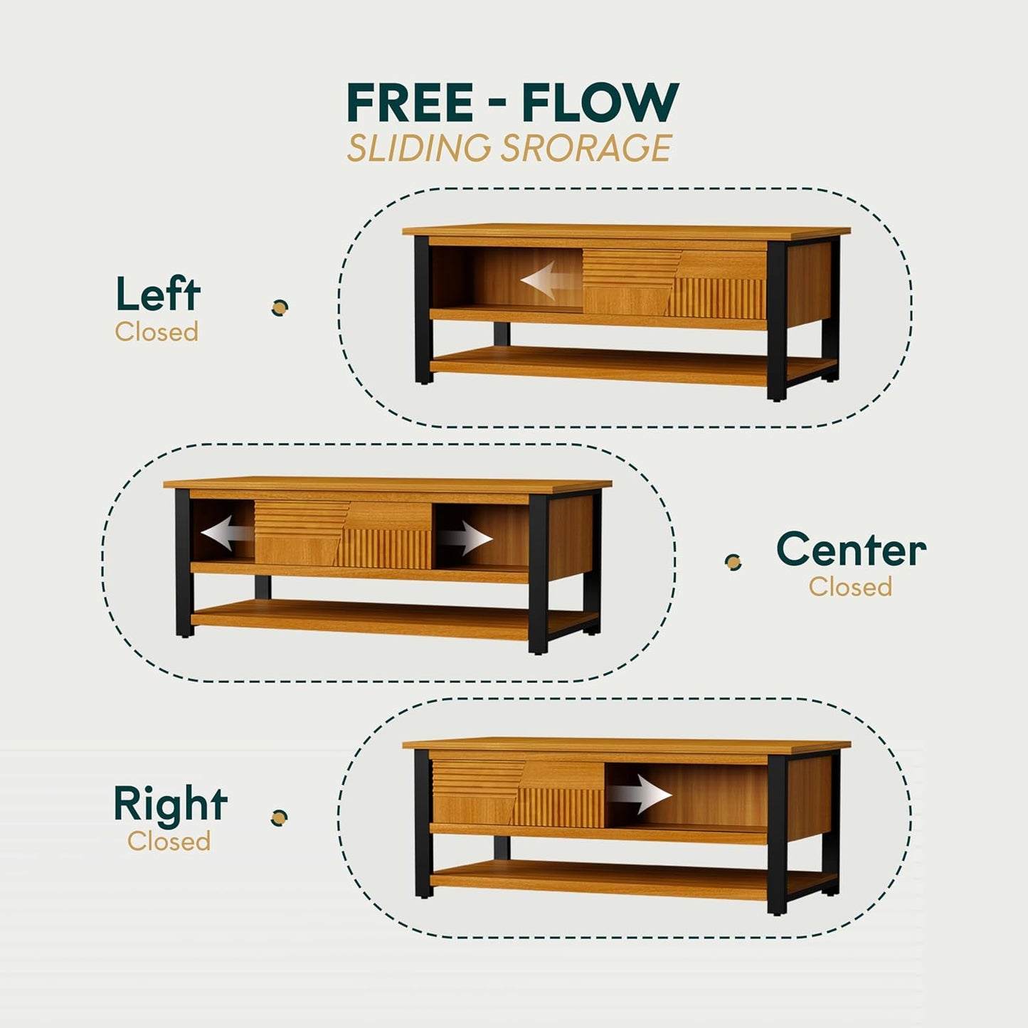 Bme Trapeze Coffee Table for Living Room – Modern Wooden Center Table with Storage, Metal Legs, Large Teak Brown Coffee Table for Stylish Living Room Furniture Setup