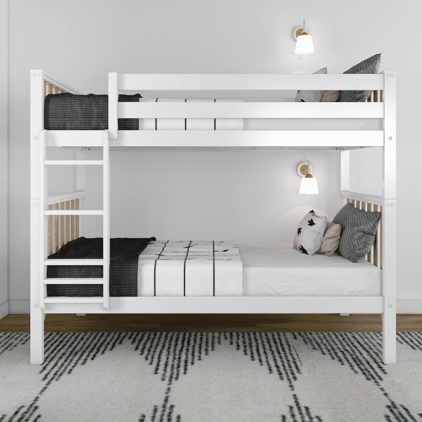 Max & Lily Bunk Bed, Scandinavian Modern Bunk Bed, Solid Wood Twin-Over-Twin Bed Frame for Kids, No Box Spring Needed, Blonde/White