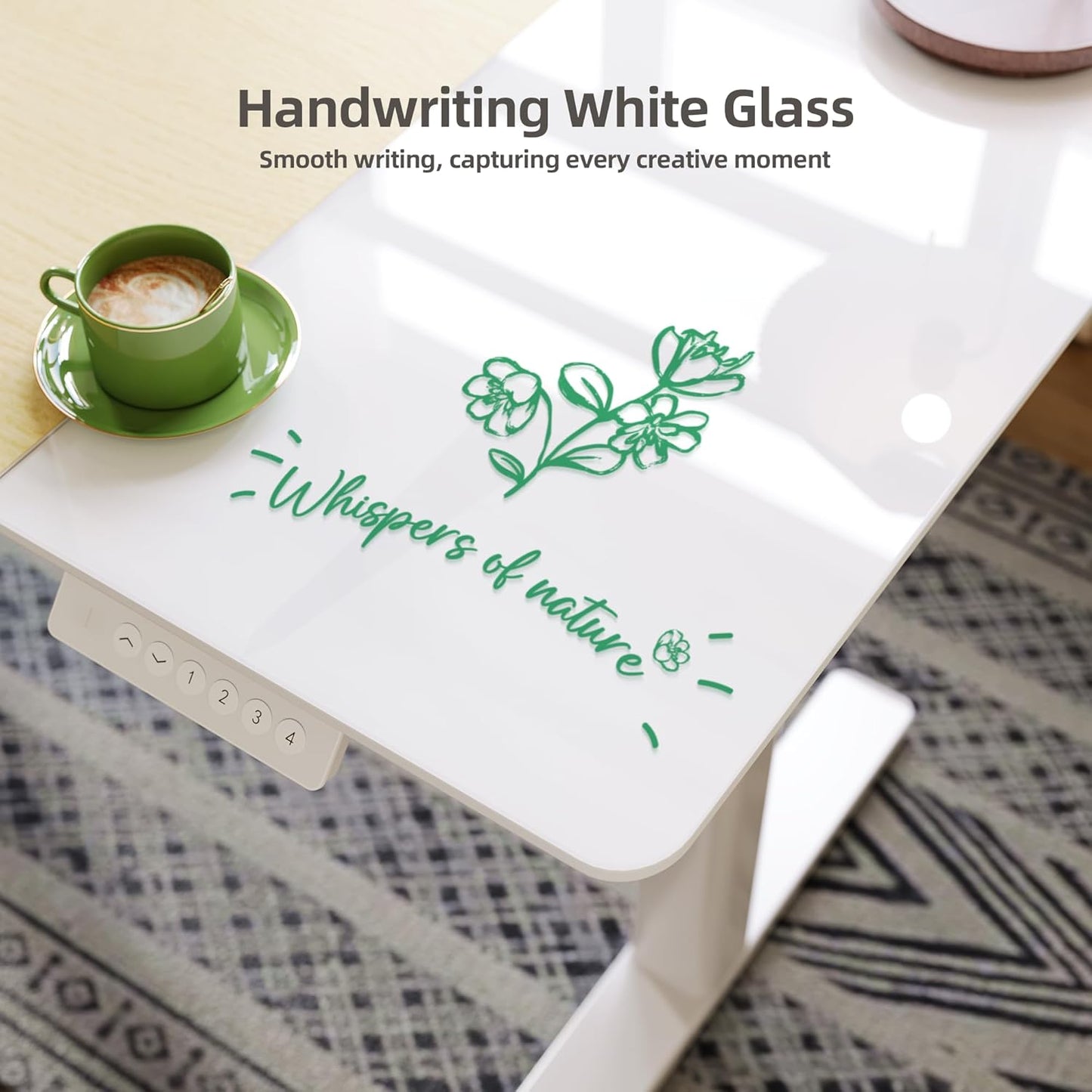 INNOVAR Glass Standing Desk, 48 x 24 Inches Height-Adjustable Desk, Tempered Glass and Wooden Top, Quick Install Home Office Stand Up Desk with 4 Presets, White Glass and Natural Wood