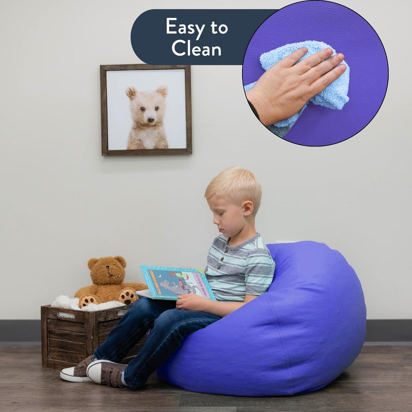 Children's Factory 26" Round Bean Bag, Bean Bag Chair with Water-Resistant Cover for Kids, Flexible Seating for Classroom Elementary, Easy to Clean, Purple