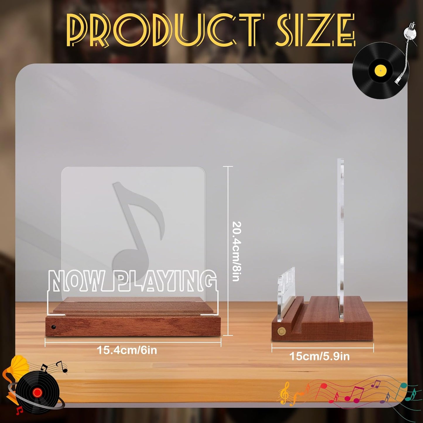 Now Playing Vinyl Record Stand Desktop, Light up Record Holder, Wooden Acrylic Display with 16 Color Lights for Albums, Room Decor, Gift for Vinyl Lovers