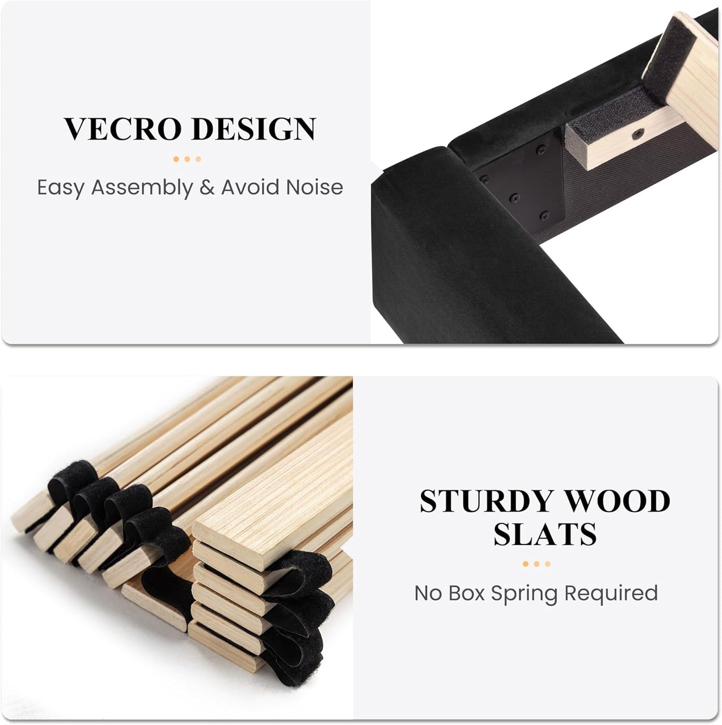 SHA CERLIN Queen Bed Frame/Velvet Upholstered Platform Bed Frame with Headboard/Strong Wood Slats Support/Mattress Foundation/No Box Spring Needed - Black