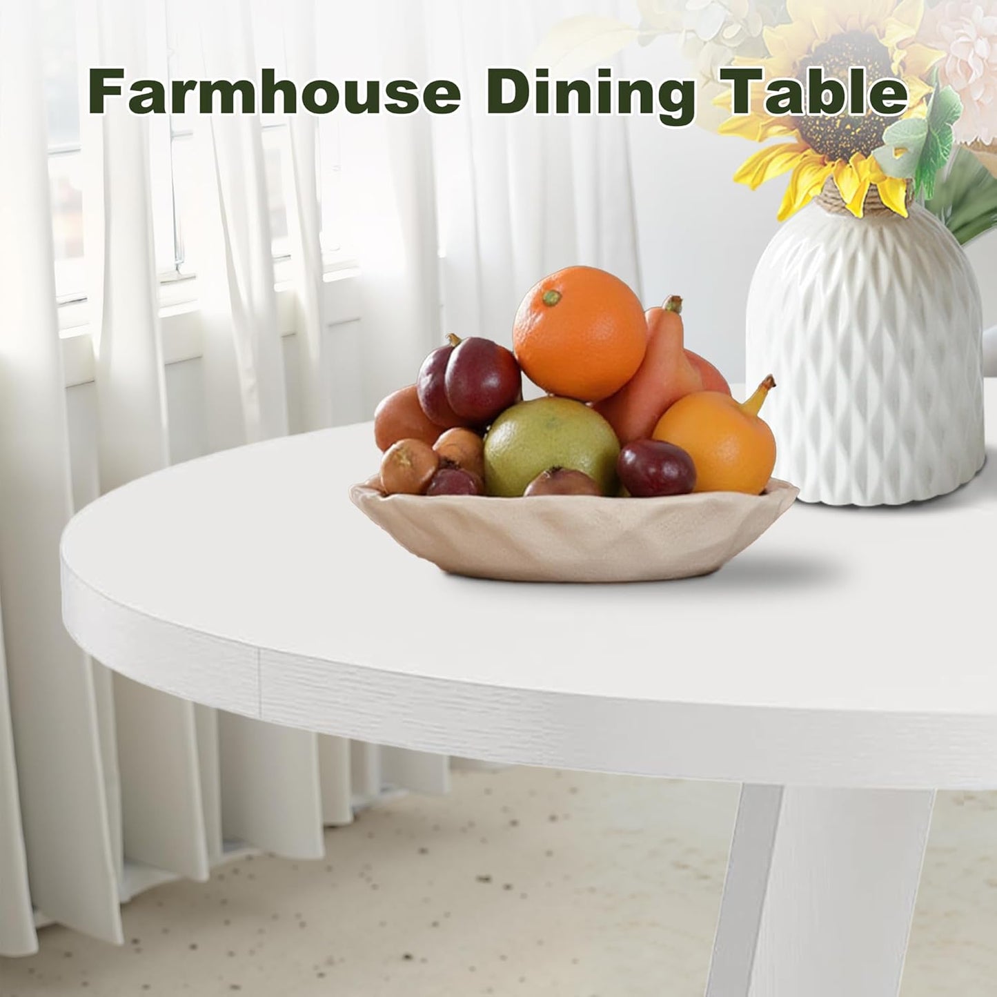 NicBex 47-Inch Round Dining Table for 4, Farmhouse Dinner Table Small Farmhouse Kitchen Tables with Wood Pedestal Base for Dining Room, Kitchen, Living Room, White