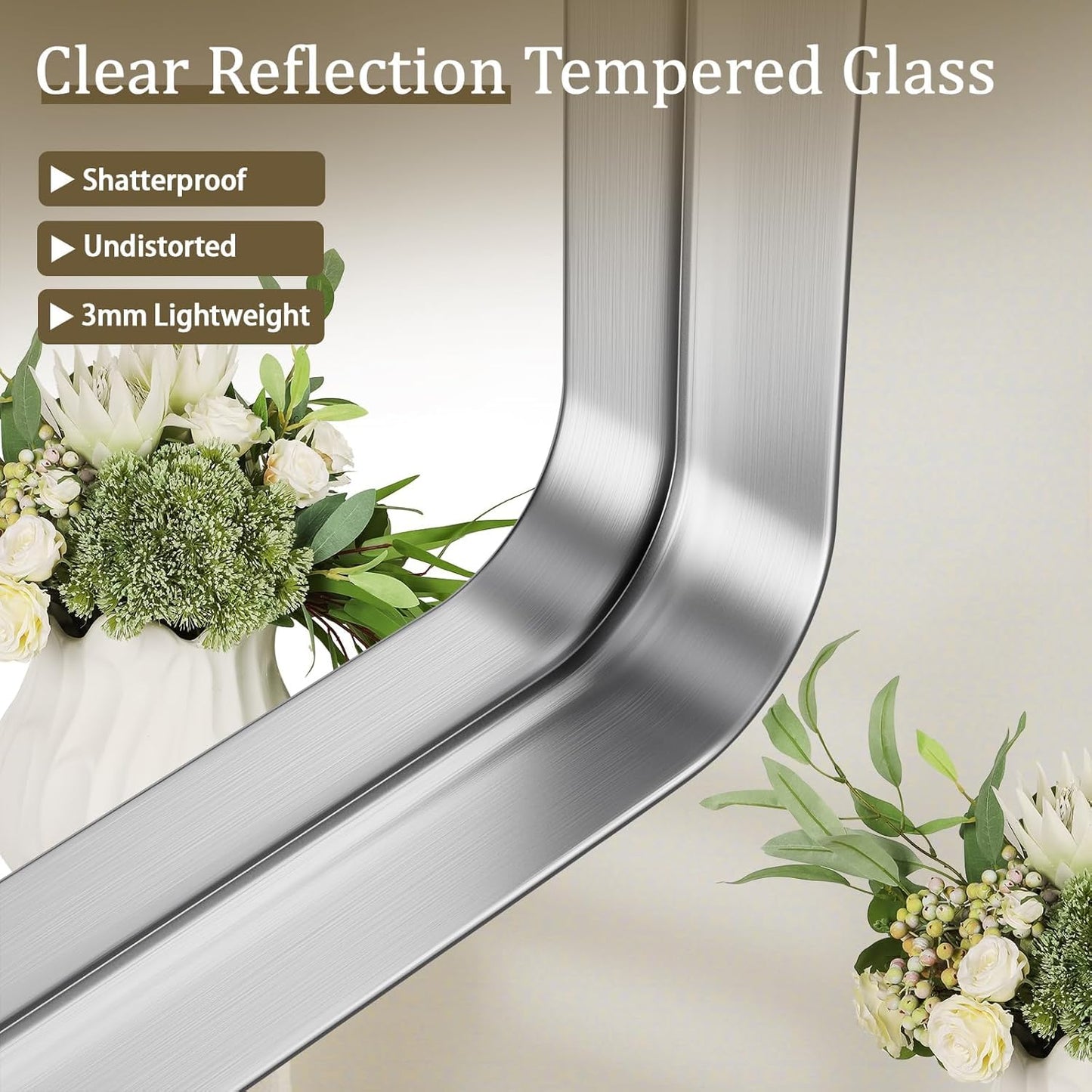 Bathroom Mirror 24x32 inch, Silver Gorgeous Deep Frame Wall Mirror, Modern Round Corner Bathroom Vanity Mirror for Bedroom, Living Room, Hanging or Leaning Horizontal or Vertical, Silver