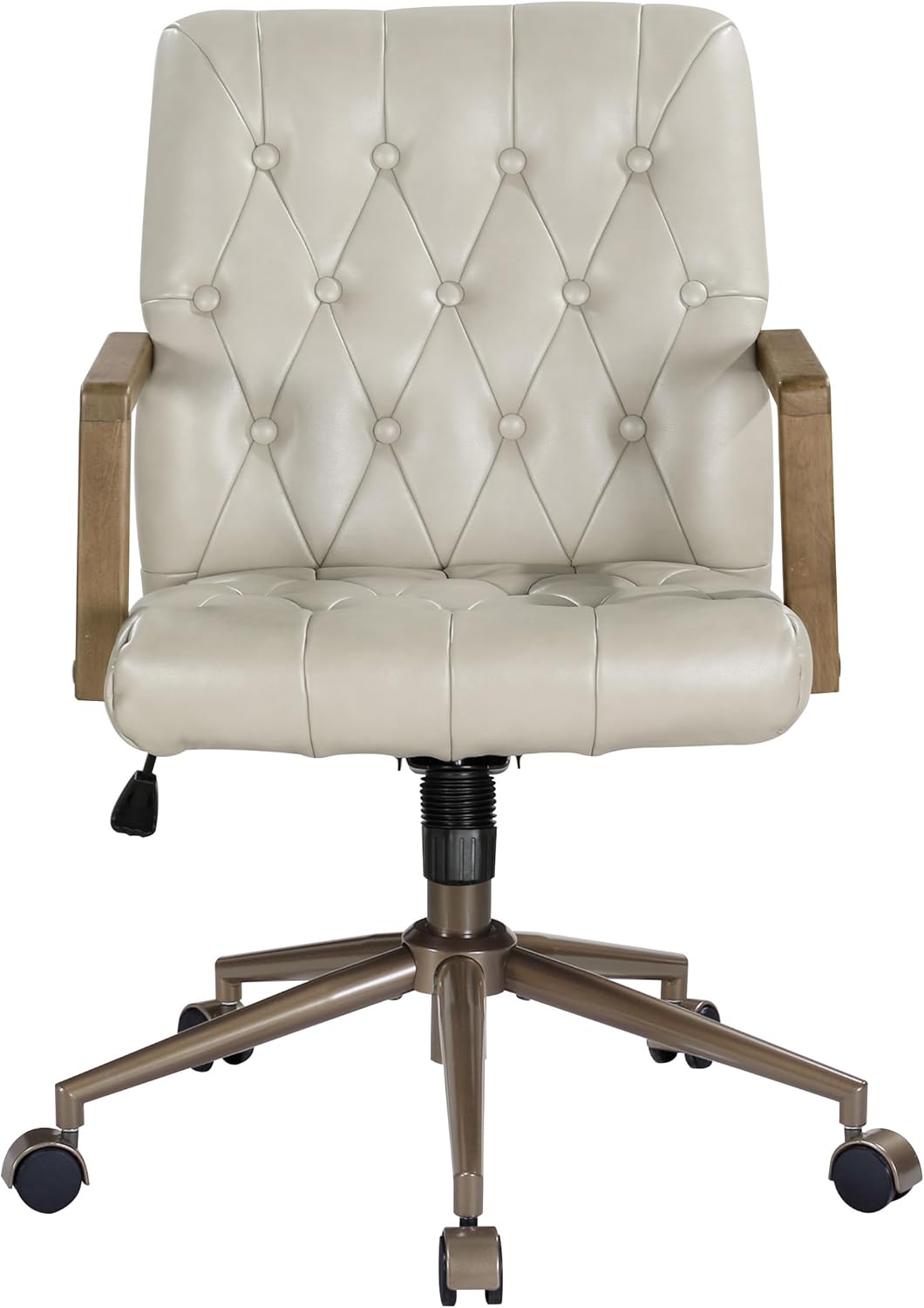 OSP Home Furnishings Waltham Adjustable Height and Tilt, Swivel Home Office Chair with Wood Arms, Taupe Faux Leather