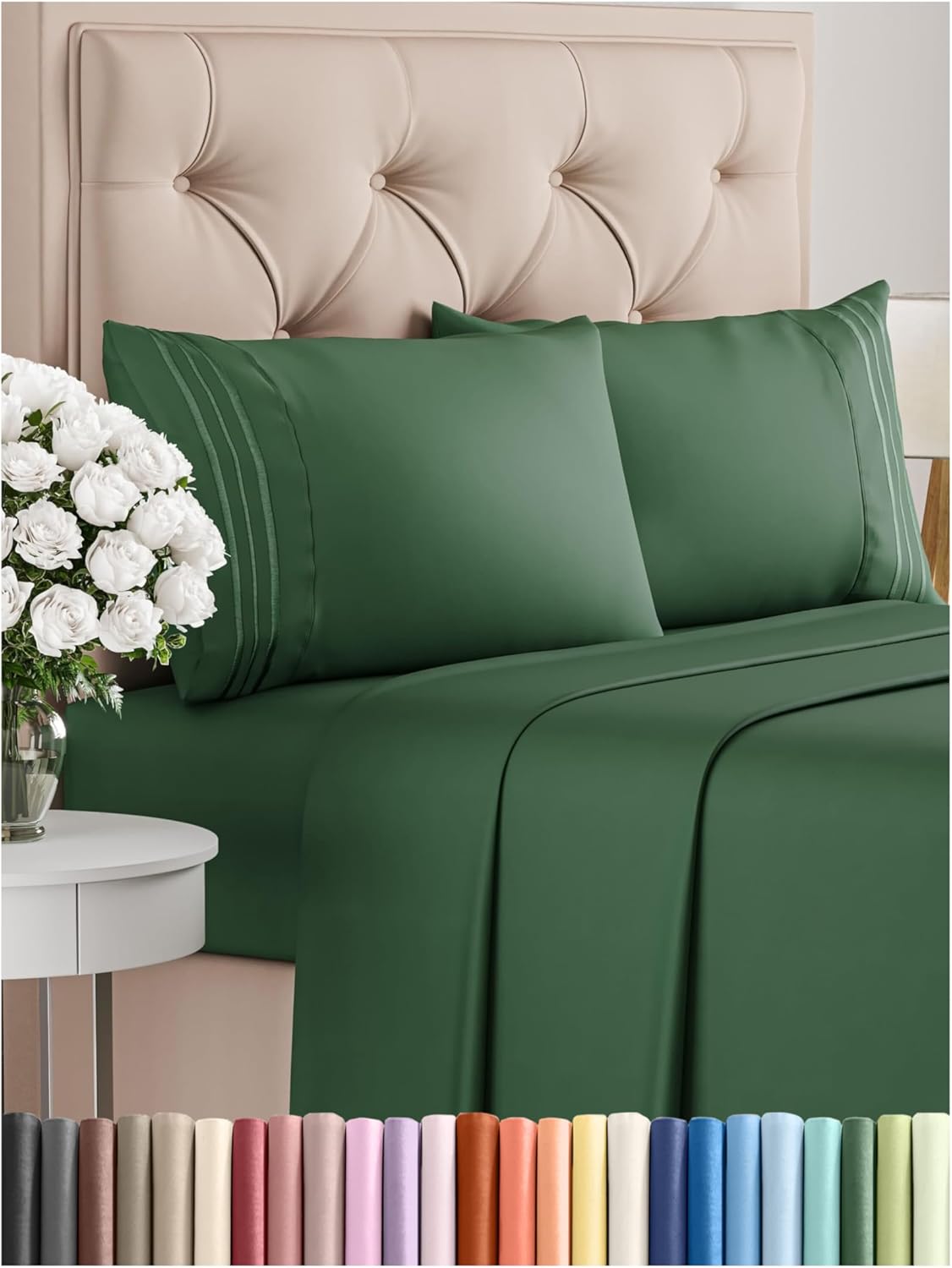 Cal King Size 4 Piece Sheet Set - Comfy Breathable & Cooling Bed Sheets Set - Hotel Luxury Bedding for Women, Men, Kids, Teens, Boys & Girls - Deep Pockets and Wrinkle Free - Oeko-Tex - Emerald Green