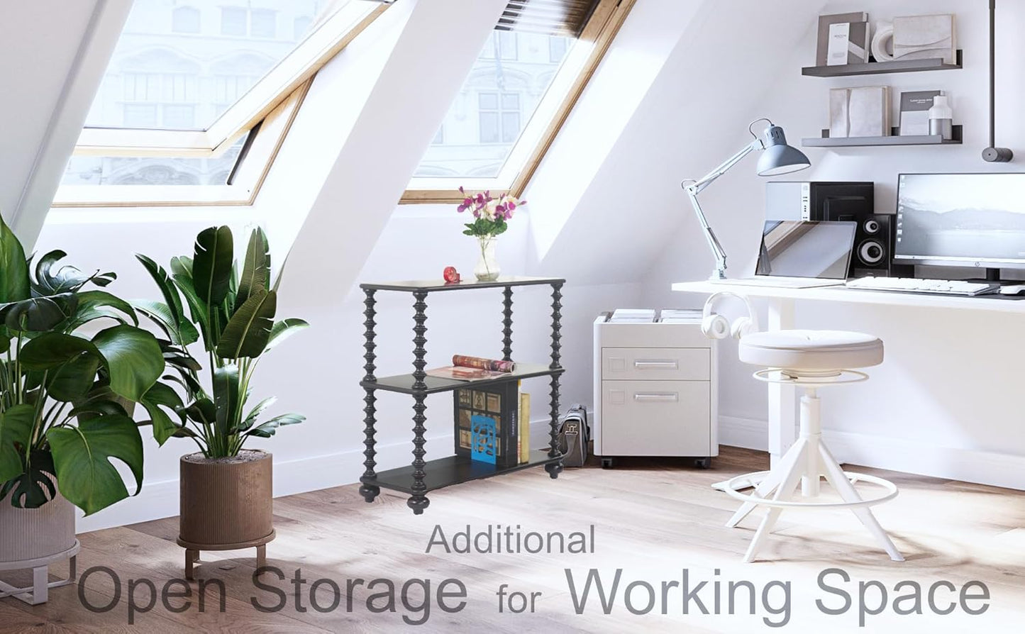 Book Shelf Black Bookcase - 3 Tier Bookshelf 31 Inches Wide - Book Shelves for Office Home Office Organization - 3 Shelf Bookshelf Printer Table - 3 Tier Shelf Living Room Storage Organizer