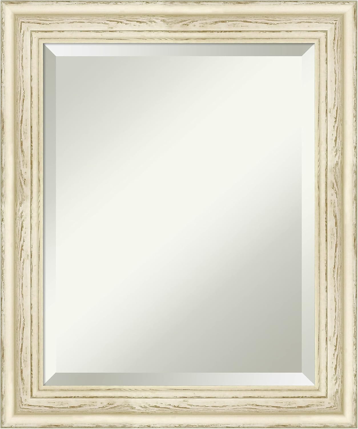 Amanti Art White Bathroom Mirror for Over Sink, 25x21 Country White Wash Rectangle Vanity Mirror, Small Rustic Farmhouse Wood Frame, Hangs Horizonally and Vertically, Bathroom Wall Decor, Beveled Edge