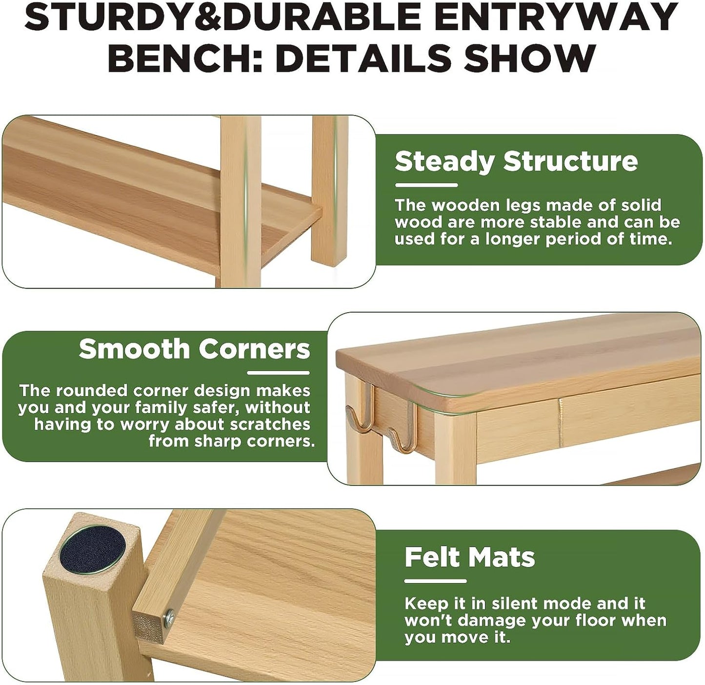 Wood Shoe Bench Entryway with Drawer: 2-Tiers Wooden Storage Shoe Rack with Bench Seat, Compact Mid-Century Modern Design for Entryway, Hallway,Closet,Front Door Entrance,Foyer Natural 43.3"